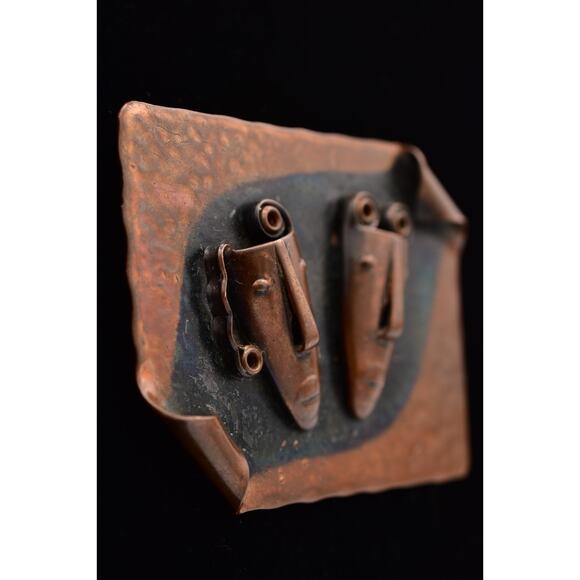 Rebajes Vintage Brazilian Mask Pin Brooch Abstract Copper Signed 1950s BinBP - Picture 3 of 12